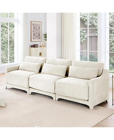 Streamdale Furniture Beige Chenille 3-Seater Sofa with Lumbar Pillow