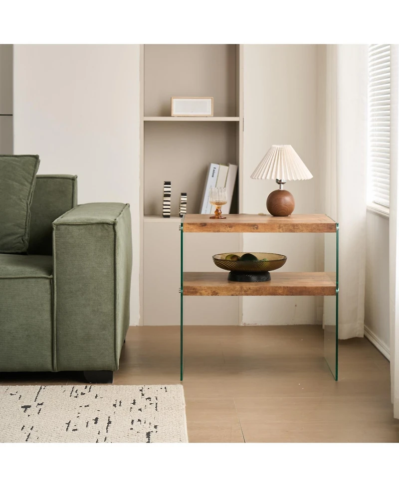Streamdale Furniture Mdf SideTable, Small Tea Table, Walnut Night Stand Tempered Glass Sofa Table