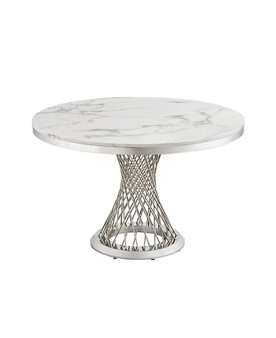 Streamdale Furniture 47" Round Marble Dining Table, High Gloss Faux Marble Top