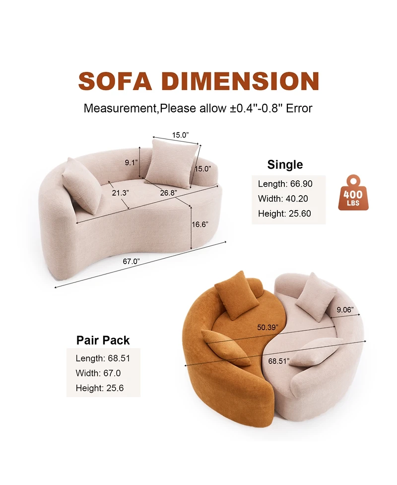 Streamdale Furniture Streamdale Yin Yang Chenille Sofa Set - Compact, No Assembly, Pillows Included