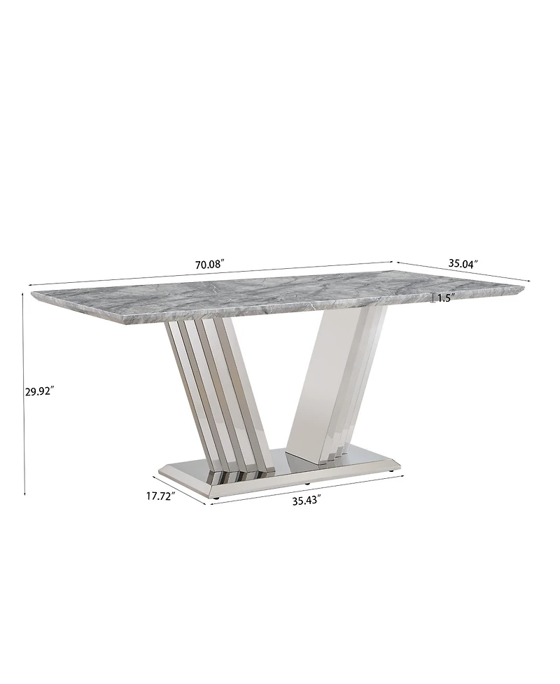 Streamdale Furniture 70" Faux Marble Dining Table, Mirrored Base (Silver/Grey)