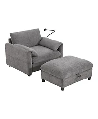 Streamdale Furniture38" Sofa w/ Storage Ottoman, Usb, Phone Holder, Pockets, Wide Chaise, Chenille