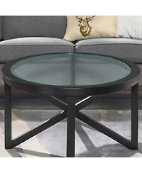 Streamdale Furniture Modern Glass Coffee Table - Wood Base, Round Top
