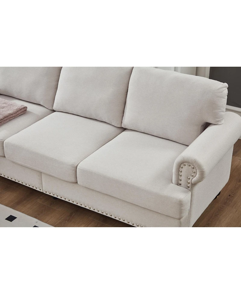 Streamdale Furniture 83" Modern Beige Sofa with Nailhead Trim