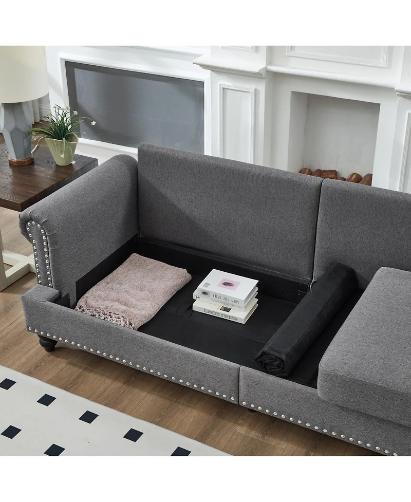 Streamdale Furniture 83" Modern Grey Sofa with Nailhead Trim