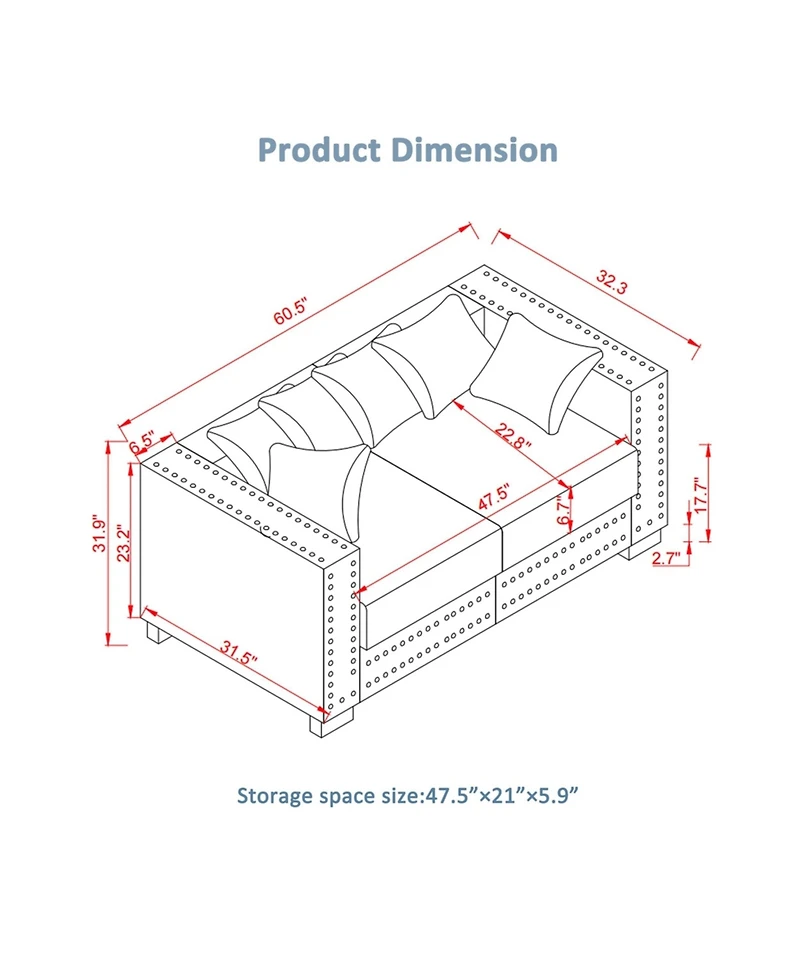 Streamdale Furniture Modern Grey Velvet Loveseat with Silver Nailhead Trim