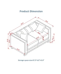 Streamdale Furniture Modern Grey Velvet Loveseat with Silver Nailhead Trim