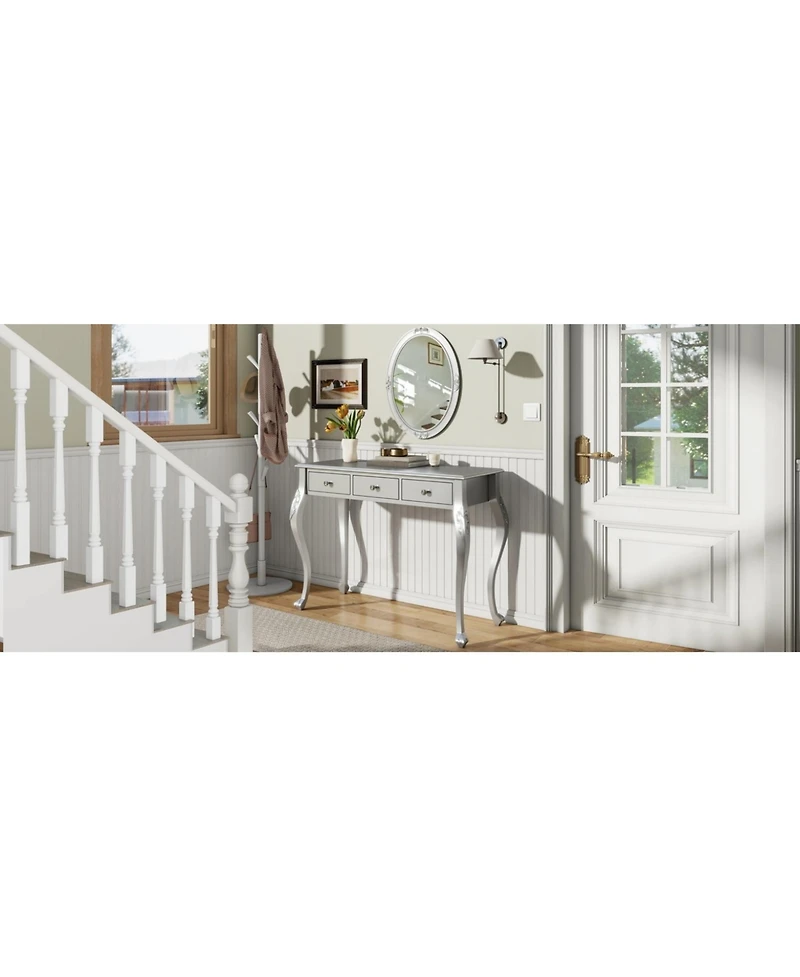 Streamdale Luxury Vanity Desk with Mirror & 3 Drawers - Silver