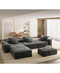 Streamdale Furniture Modern Oversized Chenille Sectional Sofa with 6 Pillows, Black