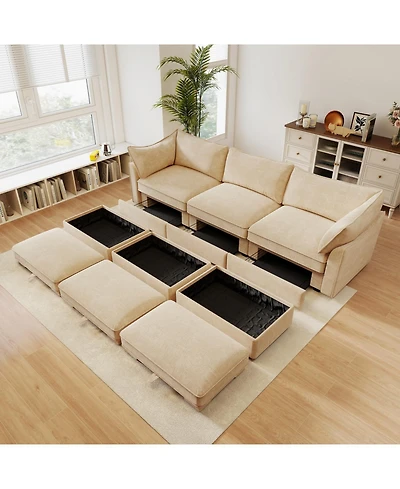 Streamdale Furniture + 3-Seater with Footstools + Chenille + Under-Seat Drawers + Sofa