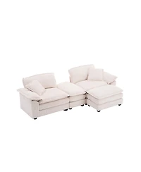 Streamdale Furniture Corduroy 2-Seat Sofa with Pillows & Ottomans - White
