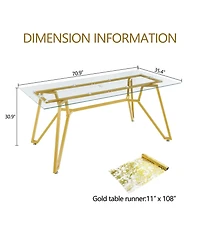 Streamdale Furniture 70.9" Rectangular Glass Dining Table - Gold Legs, Seats 1-8