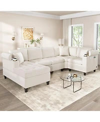 Streamdale Furniture Modern U-Shaped Sectional Sofa with Usb & Storage, Beige