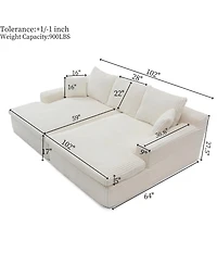 Streamdale Furniture Oversized Sectional Sofa Bed with Double Chaise Lounge - Beige