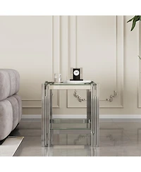 Streamdale Furniture Modern Tempered Glass Top End table with Silver Stainless Steel Frame
