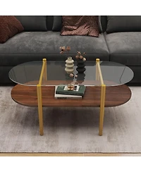 Streamdale Furniture Oval Glass Coffee Table - Modern Design, Storage, 41x21x17