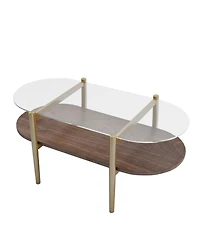 Streamdale Furniture Oval Glass Coffee Table - Modern Design, Storage, 41x21x17