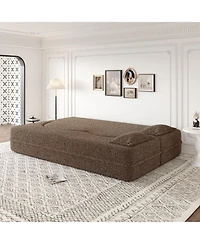 Streamdale Furniture Teddy Fabric Foam Sleeper Sofa Bed with 2 Pillows - Brown