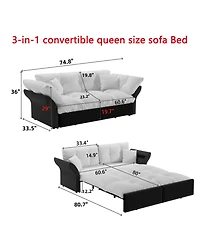 Streamdale Furniture Streamdale Queen Pull Out Sofa Bed, 3-in-1 Convertible Sleeper