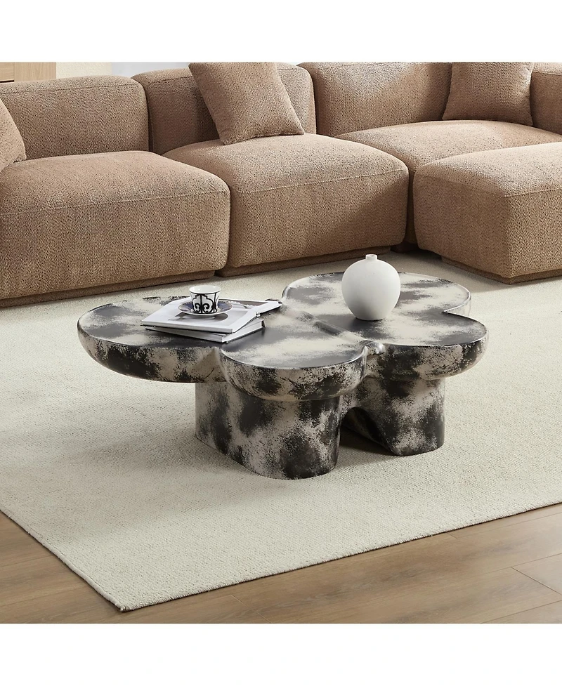 Streamdale Furniture Streamdale Black & Beige Limestone Style Coffee Table