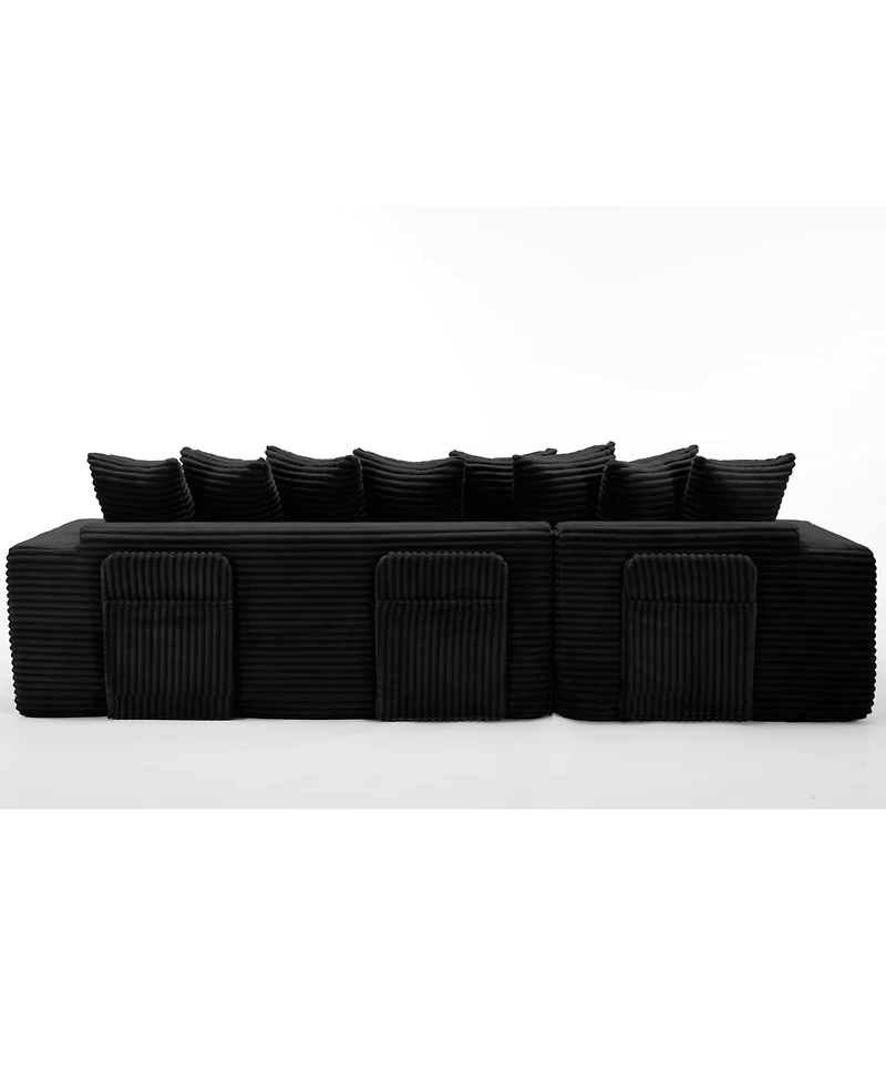 Streamdale Furniture Streamdale Oversize Cloud Sectional Sofa Bed, L-Shape, 8 Pillows, Corduroy, Black (Right Facing)