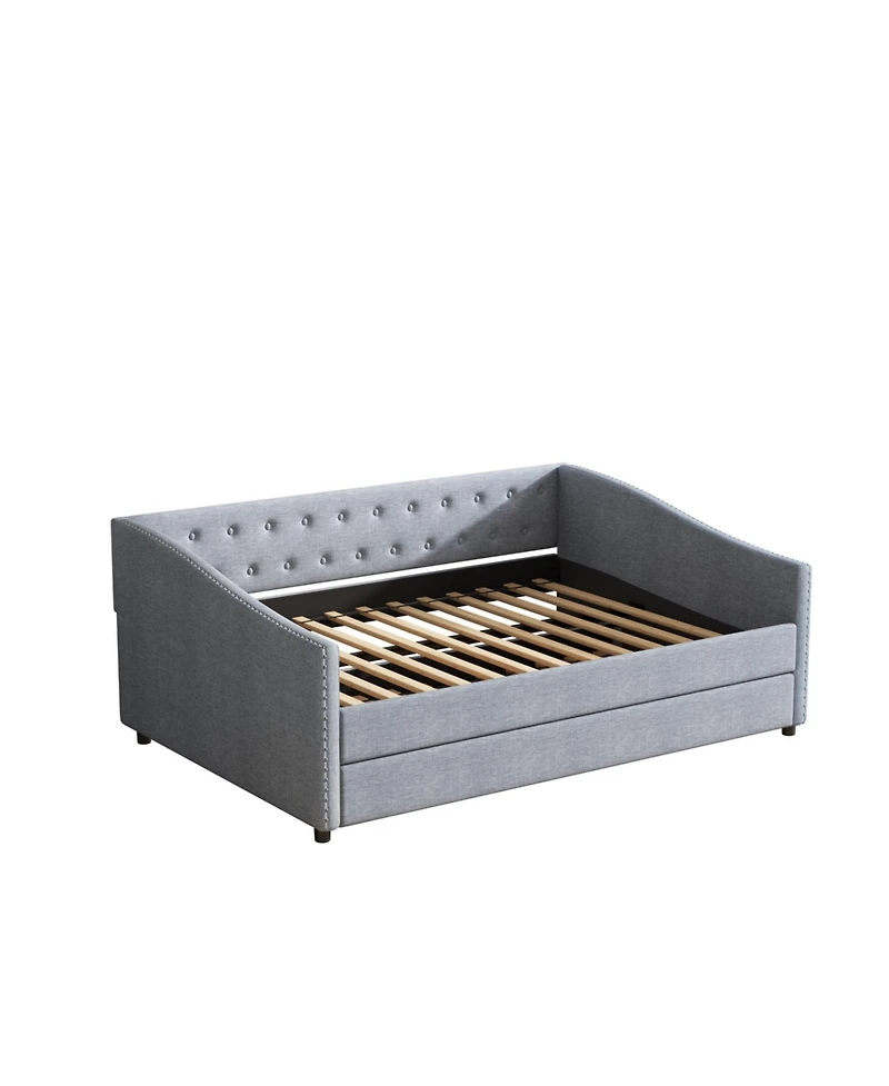 Streamdale Furniture Upholstered Daybed with Twin Trundle, Tufted Sofa Bed - Light Grey