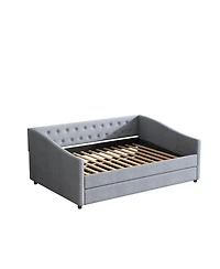 Streamdale Furniture Upholstered Daybed with Twin Trundle, Tufted Sofa Bed - Light Grey