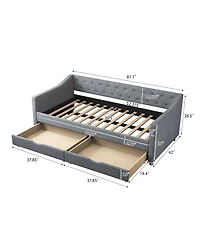 Streamdale Furniture Twin Daybed with Drawers, Tufted Sofa Bed - Light Grey