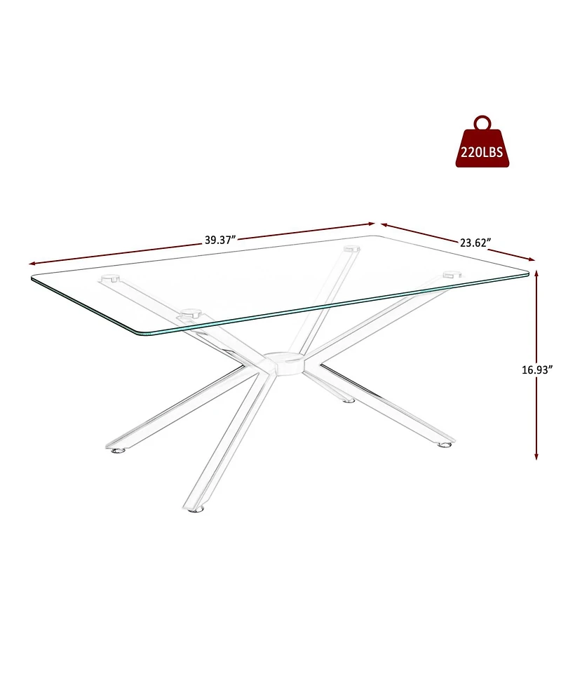 Streamdale 39" Clear Glass Coffee Table, Silver Metal Legs