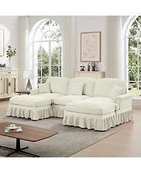 Streamdale Furniture Comfy Modular U-Shape Chenille Sectional Sofa with Ottomans - Beige White