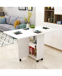 Streamdale Folding Drop Leaf Dining Table with Wheels & Storage - White
