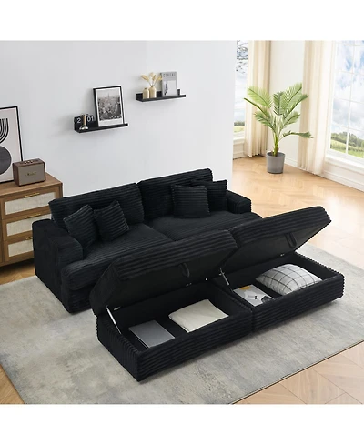 Streamdale Furniture Black Corduroy Sofa w/ Storage Legs & Pillows
