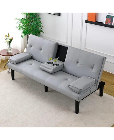 Streamdale Furniture 67" Pvc Sofa Bed with Foldable Design & Cup Holders
