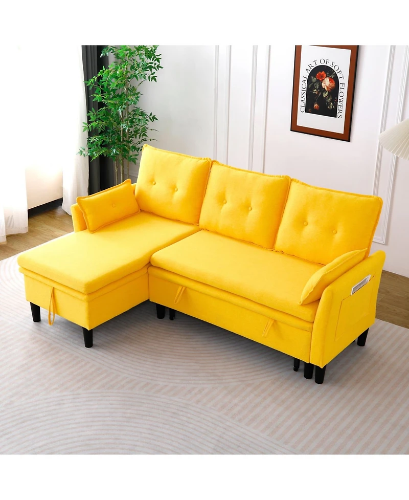 Streamdale Furniture L-Shaped Sectional Sofa w/ Storage - Yellow Cotton-Linen