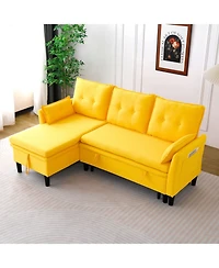 Streamdale Furniture L-Shaped Sectional Sofa w/ Storage - Yellow Cotton-Linen