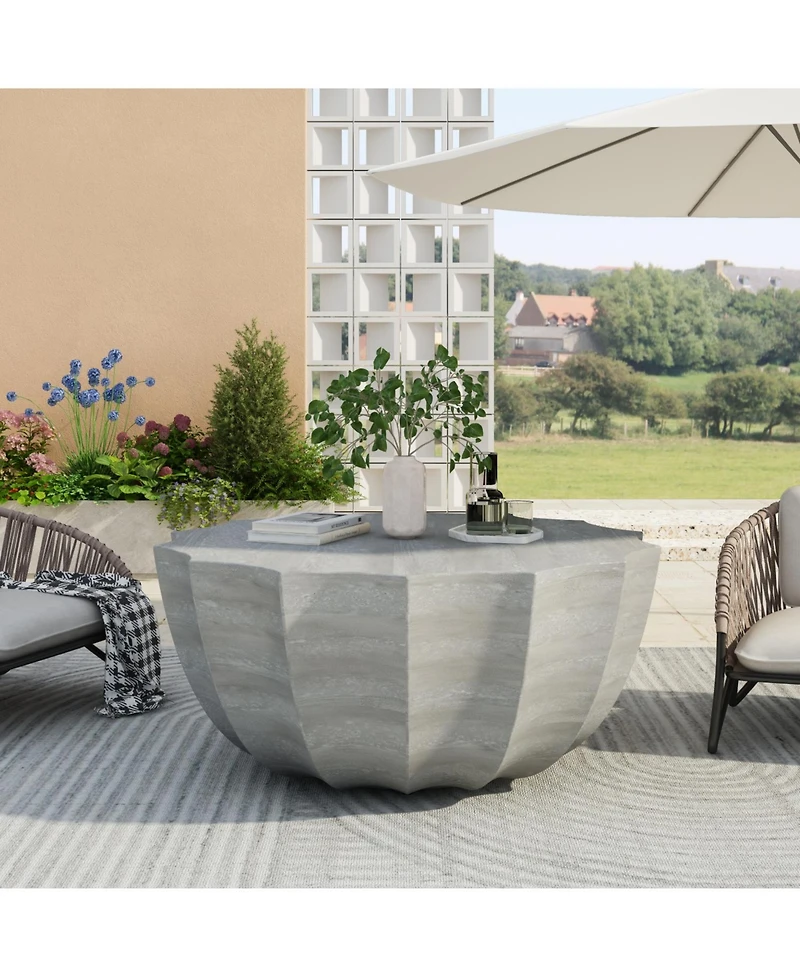 Streamdale 35" Modern Waterproof MgO Cement Coffee Table (Marble White)