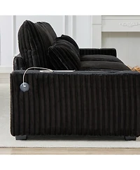 Streamdale Furniture Corduroy L-Shaped Sofa w/ Cup Holder, Usb, Pillows & Movable Footrest