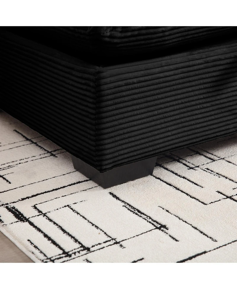 Streamdale Furniture 4 Seater Black Corduroy Couch with 4 Pillows