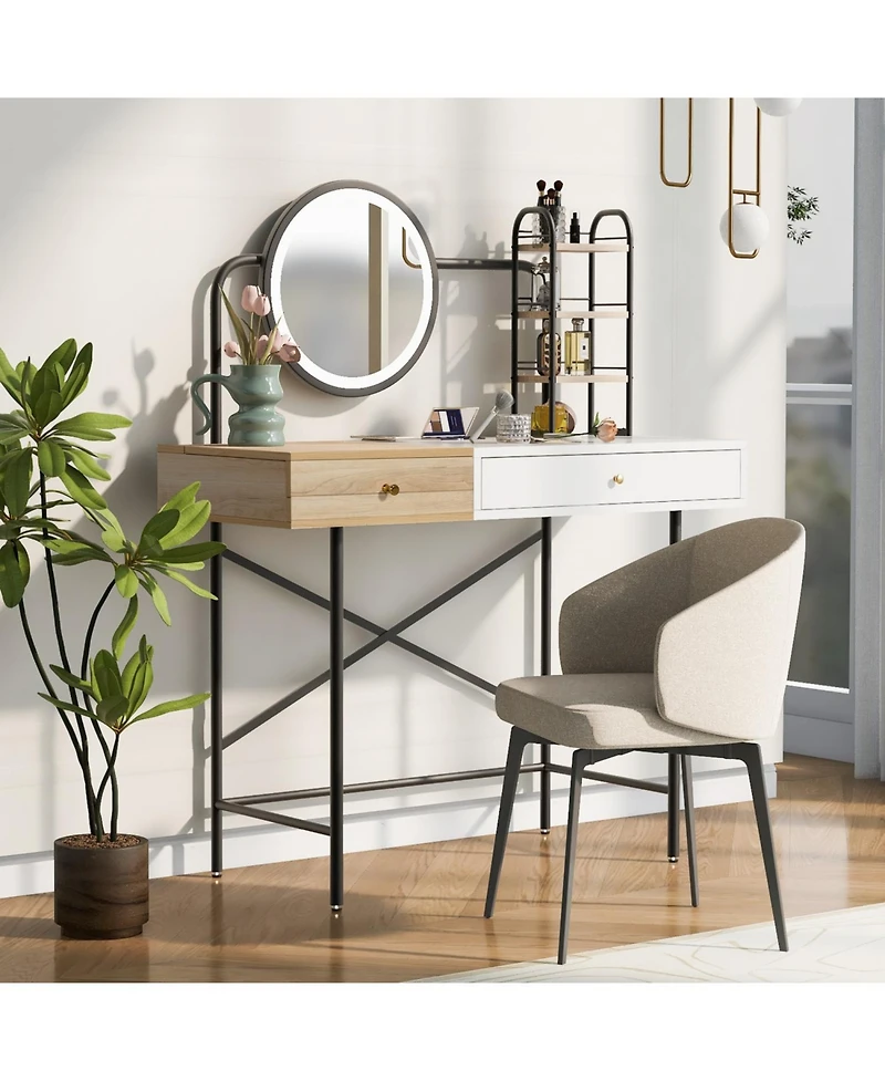 Streamdale Furniture White Vanity Desk with Mirror, Charger, and Storage