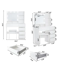 Streamdale Furniture Vanity Desk with Mirror, Storage, Power Strip & Lighting
