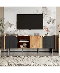 Streamdale Furniture Mid Century Tv Console 3 Cabinets, up to 70" TVs, Storage for Living/Bedroom