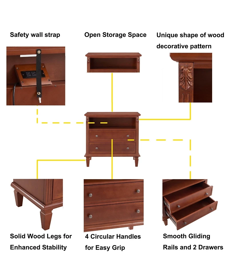 Streamdale Furniture Nightstand with Charging Station and Drawers