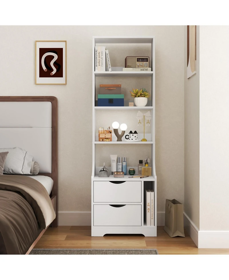 Streamdale Furniture Night Stand with Bookshelf, Night Stand with 2 Storage Drawers for Bedroom