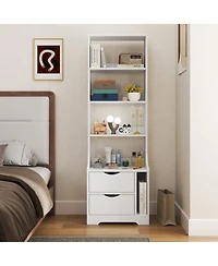 Streamdale Furniture Night Stand with Bookshelf, Night Stand with 2 Storage Drawers for Bedroom