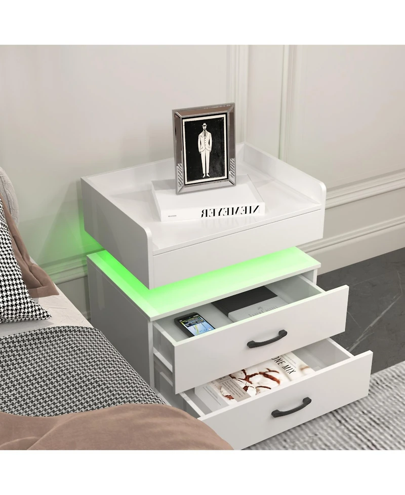 Streamdale Furniture Led Nightstand with 2 Drawers and Storage