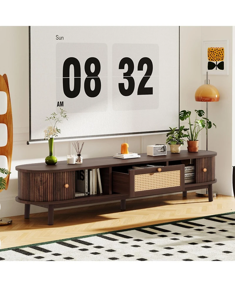 Streamdale Furniture Modern Tv Stand for 75" TVs with Rattan Drawer & Cabinets