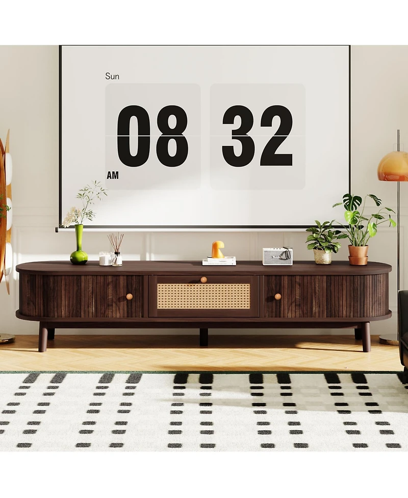 Streamdale Furniture Modern Tv Stand for 75" TVs with Rattan Drawer & Cabinets