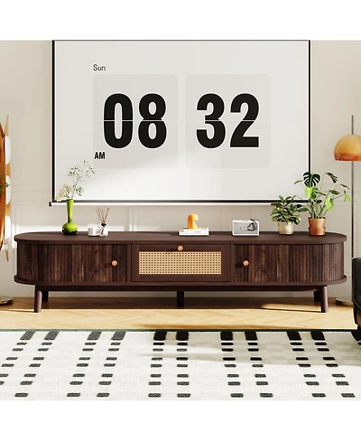 Streamdale Furniture Modern Tv Stand for 75" TVs with Rattan Drawer & Cabinets