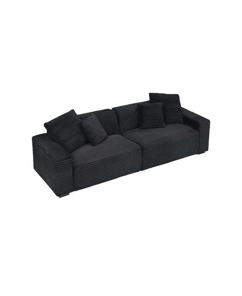 Streamdale Furniture Black Corduroy 4-Seat Sofa with Pillows