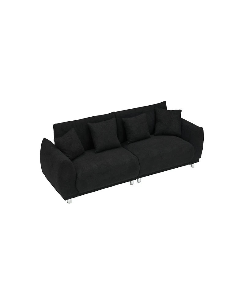 Streamdale Furniture Black Teddy Fleece Sofa with 4 Pillows